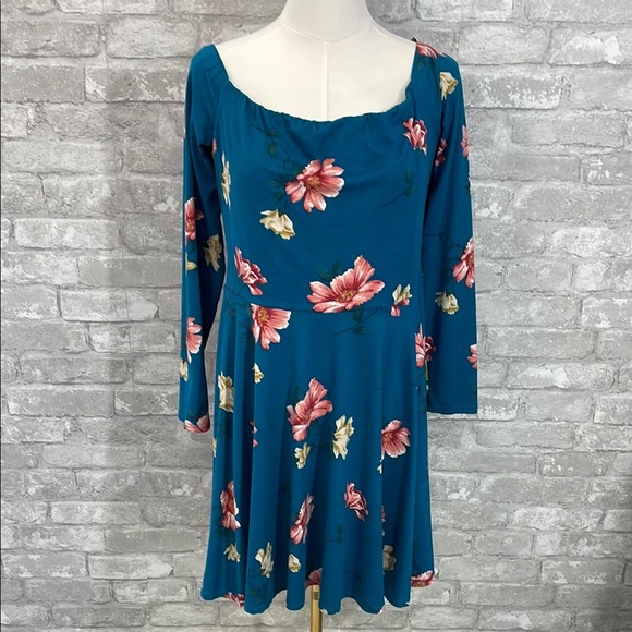 Nine Britton Blue Off Shoulder Dress with Scoop Neck - Picture 1 of 5